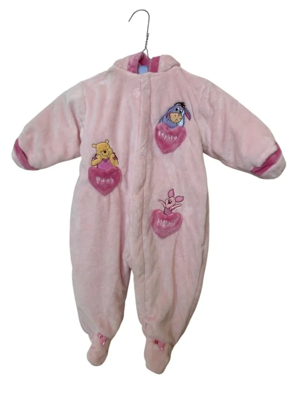 Disney 6/9 Months Baby Girl Pink Snow Bunting Eeyore Piglet Ears Winter Hearts